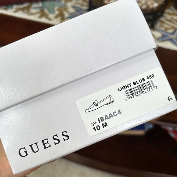 Brand New Guess Isaac Loafer Light Blue Denim Flats Neutral Tan Leather Trim - Picture 13 of 15